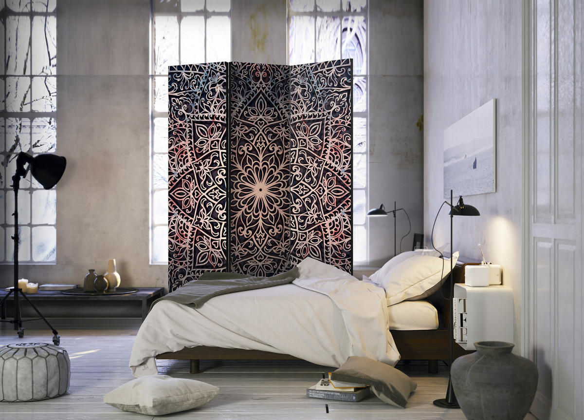 PARAVENT Beidseitig Bedruckter 3-tlg 135x172 cm Mandala Abstraktion - Multicolor, Holz/Textil (135/172/3cm) - Muralo