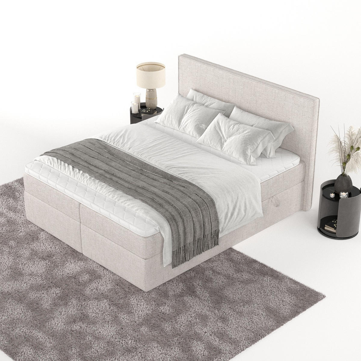 BOXBETT Nuvia 180/200 cm Hellbeige im Neve Stoff - Sandfarben/Schwarz, Holz/Holzwerkstoff (180/200cm) - AltaBeds