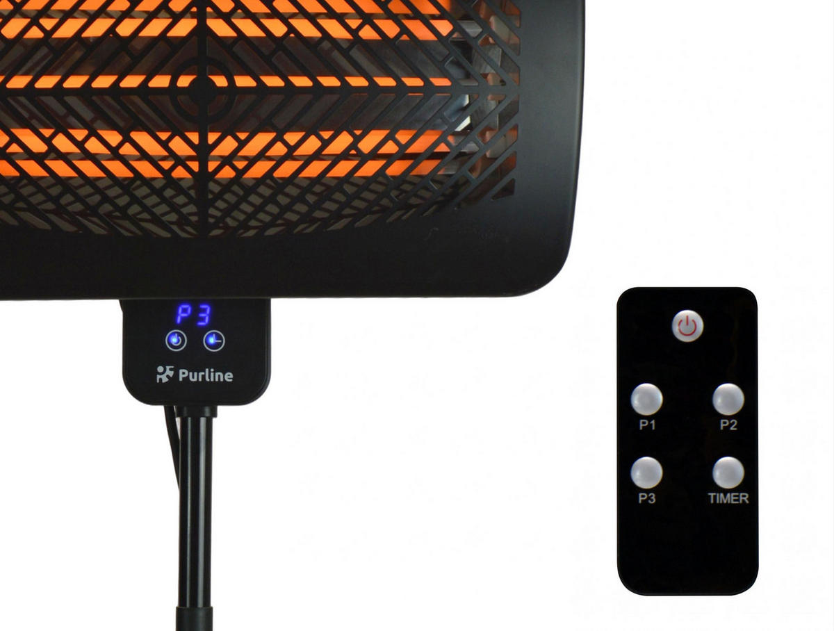 HALOGEN-HEIZUNG auf Standfuß Schwarz outdoortauglich und höhenverstellbar 2000 W - Schwarz, Kunststoff/Metall (51/210/51cm) - Purline