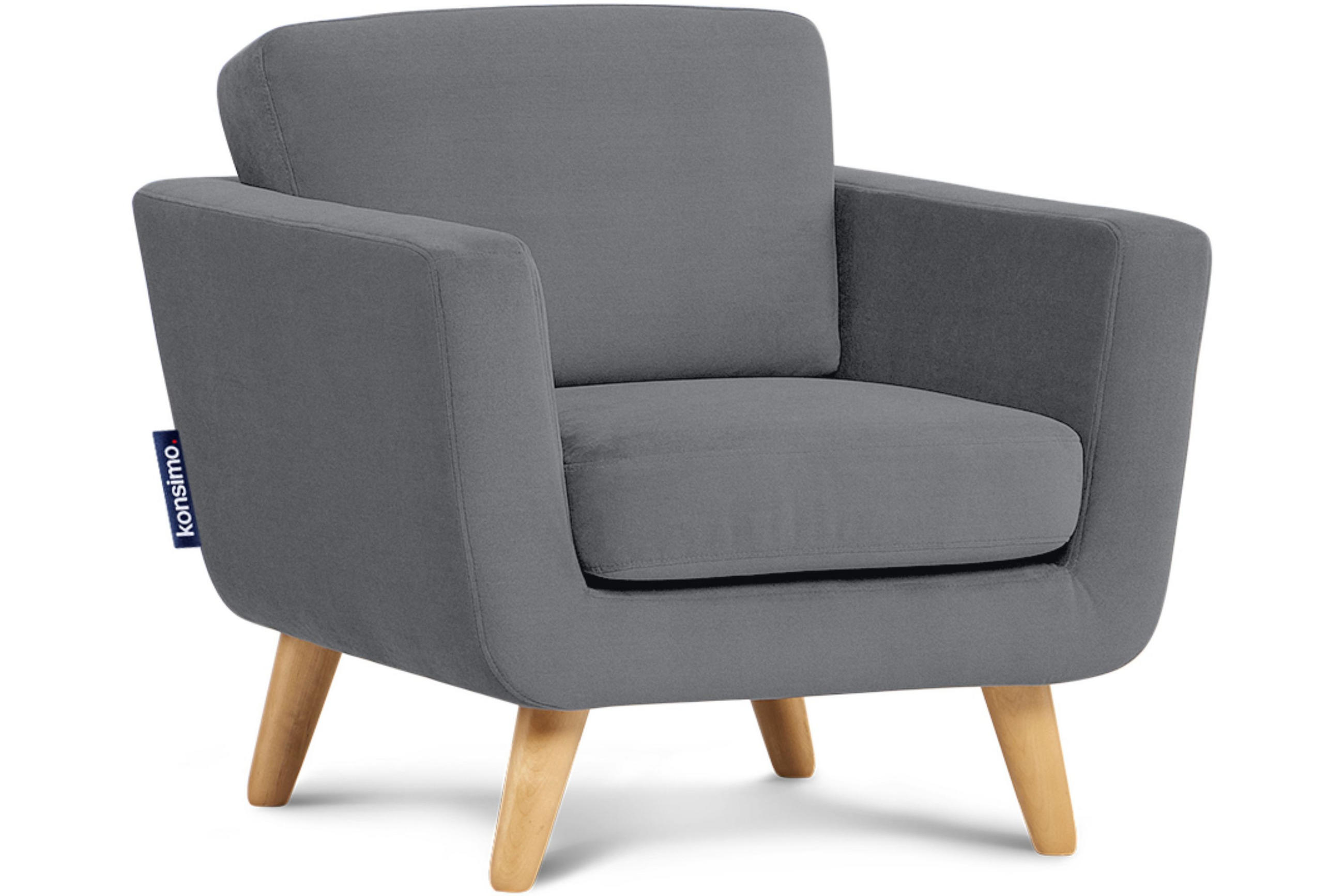 SESSEL TAGIO Massivholz-Beine, grau - Braun/Grau, Buchenholz/Textil (86/80/88cm) - KONSIMO®