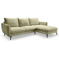 SOFA grün Webstoff 259 x 167 cm, Ecksofa 5-Sitzer, L-Sofa Ottomane rechts - Schwarz/Grün, Holz/Textil (259/167cm) - Inn.Furn