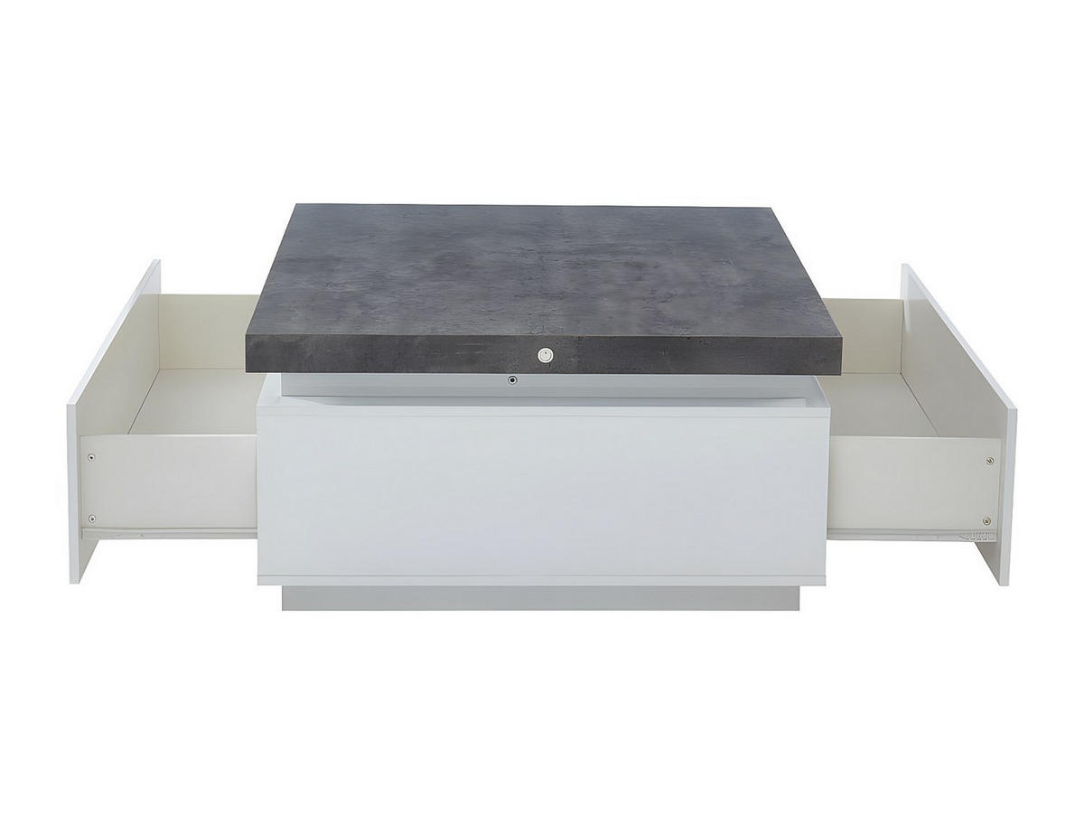 COUCHTISCH mit 2 Schubladen & LEDs - MDF lackiert - Weiß & Beton-Optik- HALO II - Grau, Holz (90/90/45cm) - Vente-Unique