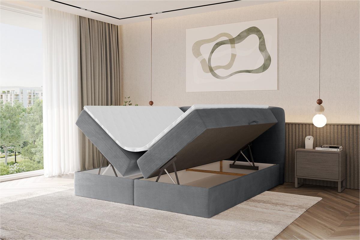 BOXBETT mit Matratze H4 - NINA - 160x200 cm - Dunkelgrau - Taupe, Holzwerkstoff (160/200cm) - ALTDECOR