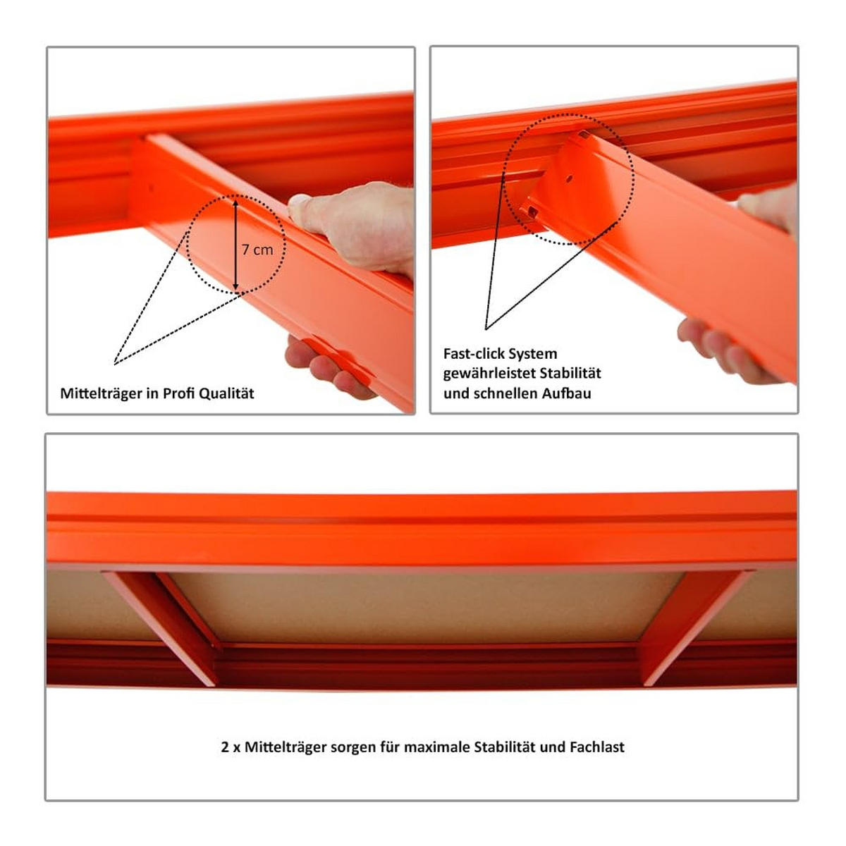 SCHWERLASTREGAL Dino 3er-Set mit 3x 180x200x60 cm Fachlast 500 kg Blau/Orange - Orange, Metall (600/180/60cm) - PROREGAL