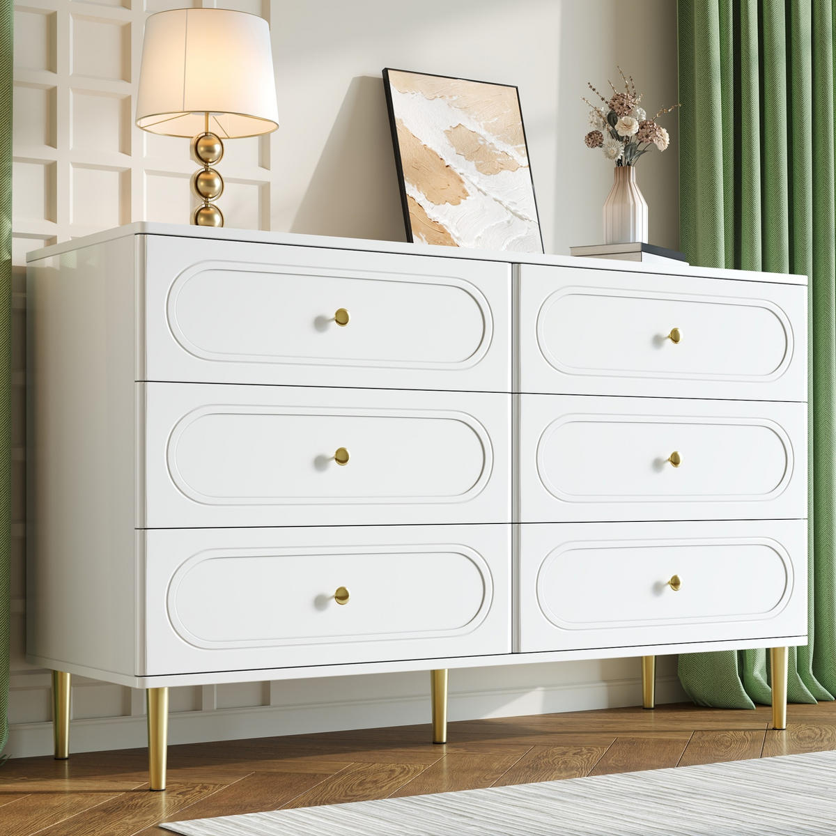 SIDEBOARD 120/40/75 cm Weiß aus MDF und Holzwerkstoff mit 6 Schubladen - Weiß, Holzwerkstoff (120/75/40cm) - OKWISH