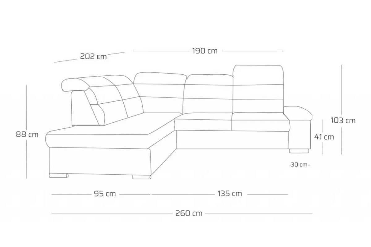 ECKSOFA CLOUD L Links mit Schlaffunktion 120x190 Velours Creme - Chromfarben/Creme, Holz/Kunststoff (202/260cm) - Muffo