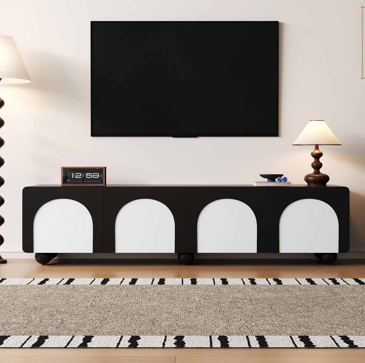 LOWBOARD 180/38/45 cm aus MDF und Holzwerkstoff mit Kabelmanagement Schwarz/Weiß - Schwarz, Holzwerkstoff (180/45/38cm) - Modenvie