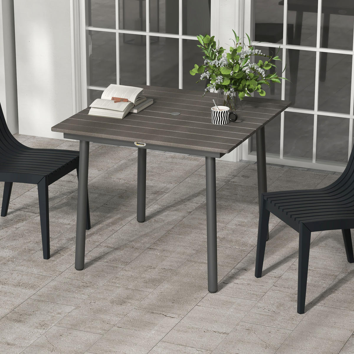 GARTENTISCH, Dunkelgrau, Aluminium - Dunkelgrau, Kunststoff/Metall (90/90/75cm) - Outsunny