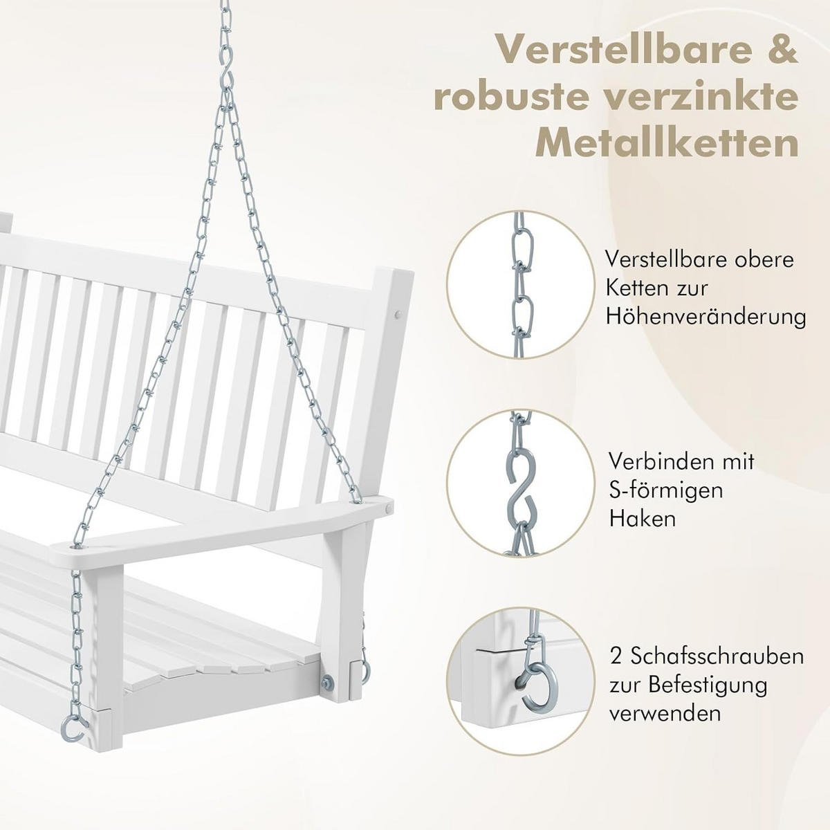 HÄNGEBANK Weiß - Weiß, Holz (136/63/67cm) - COSTWAY