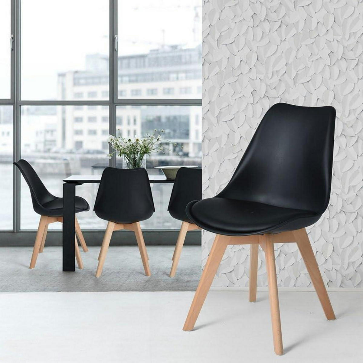 ESSZIMMERSTUHL 8-teiliges Set Schwarz mit Massivholzbeinen - Schwarz, Holz (47.5/82/41cm)