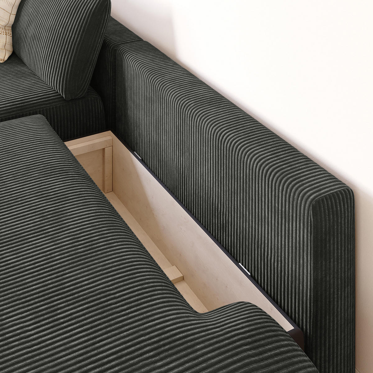 ECKSOFA mit Schlaffunktion - Longchair - Dunkelgrau/Schwarz, Kunststoff/Textil (253/167cm) - home24