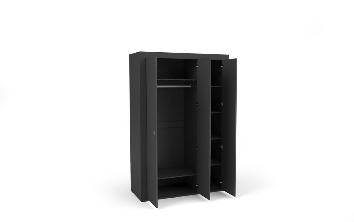 JUGENDZIMMER Mossa in Anthrazit & Eiche Whisky 5 teilig mit Polsterbett 140er Breite, Kleiderschrank Schreibtisch Nachttisch und Regal - Schwarz, Holzwerkstoff (80/200/120cm)