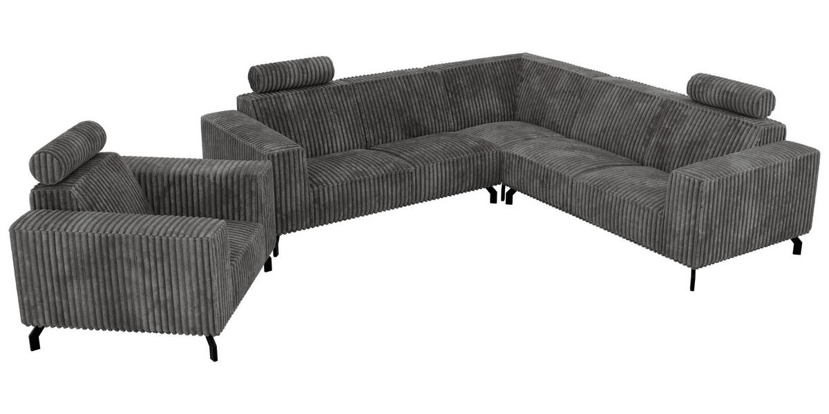 SEDACIA ZOSTAVA L+1 VESANO - Sivá Manšester - čierna/sivá, kov/textil (260/90/260cm) - MKS