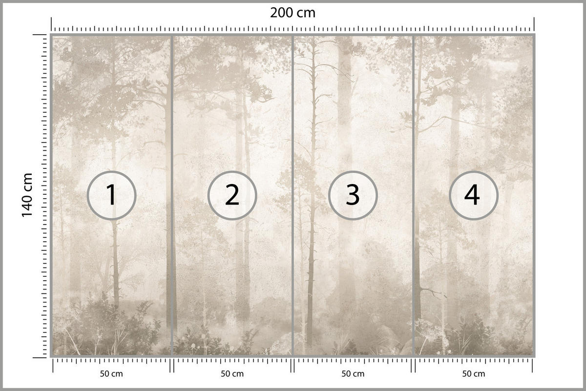 FOTOTAPETE für Wohnzimmer Nebliger Wald Vintage Bäume 200x140 - Beige/Braun, Papier (200/140cm) - Muralo