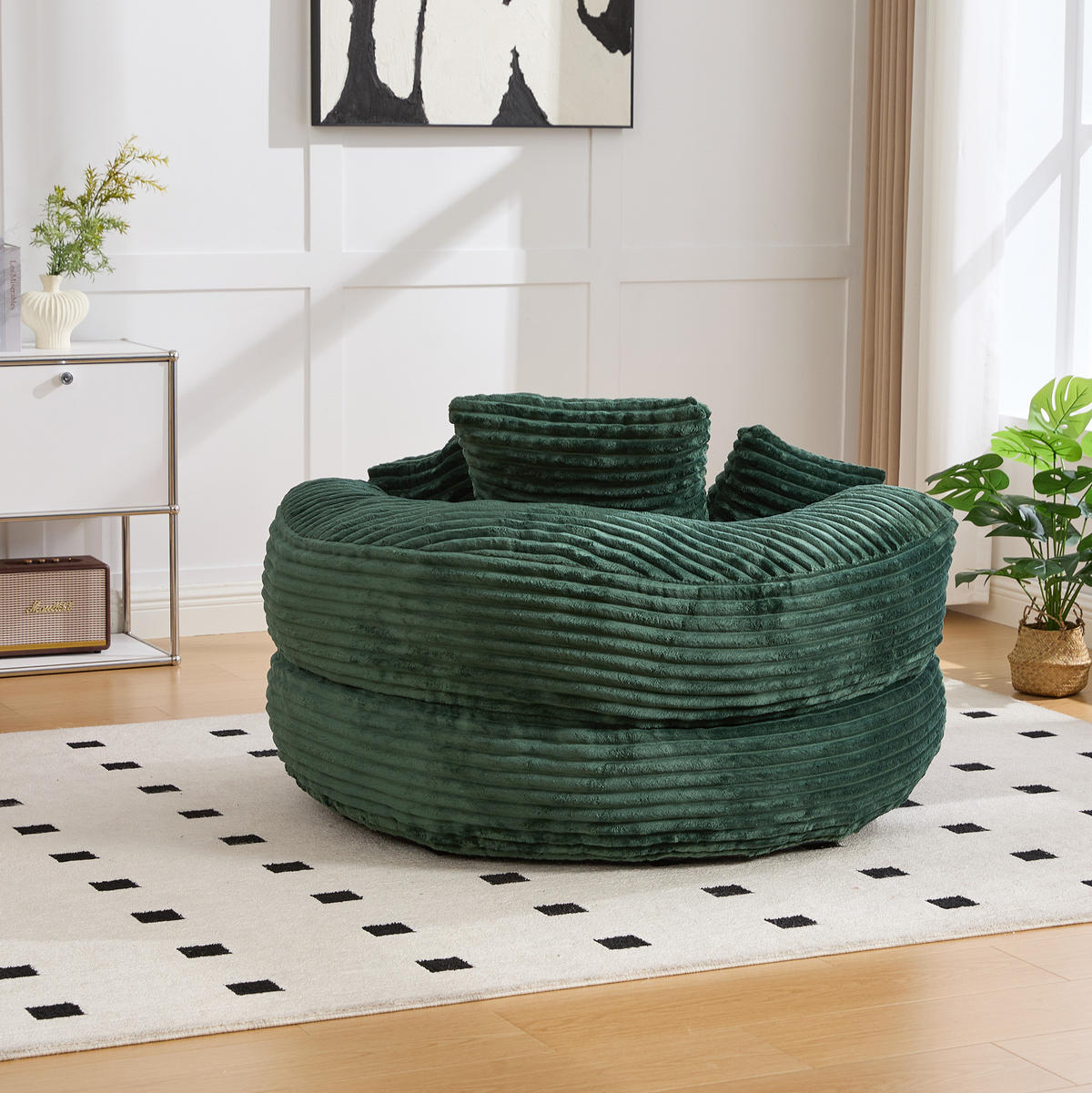 SITZSACK mit hoher Rückenlehne 108 x 108 x 52 cm Cord Emerald - Smaragdgrün, Textil (108/52/108cm) - Meubliv