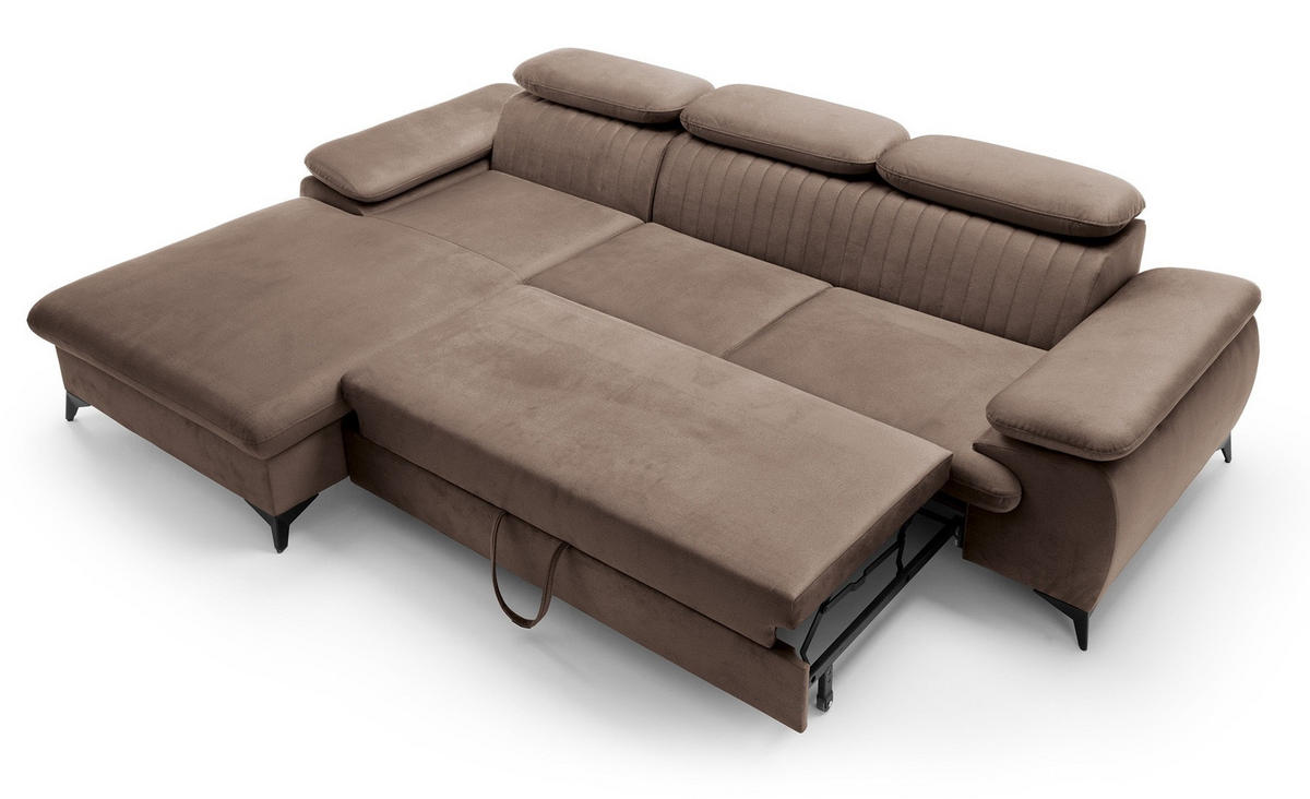 ECKSOFA 280 cm Xanto M, Schlaffunktion, verstellbaren Kopfstützen, Links, Braun - Braun, Holz (280/193cm) - Emporius