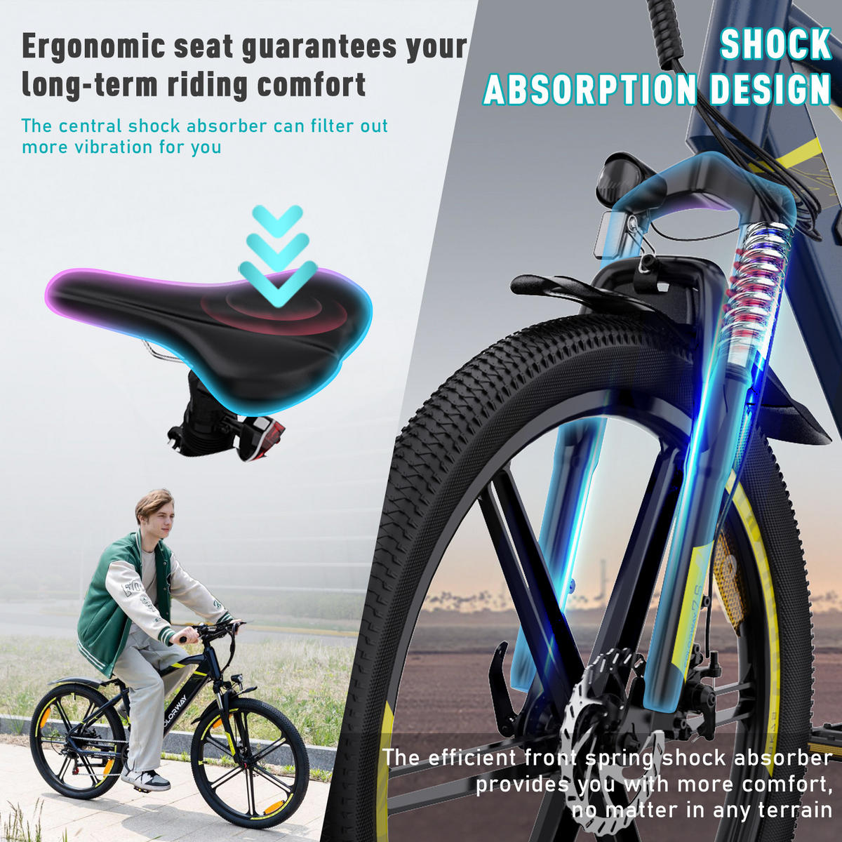 E-BIKE Mountain BK7S für Damen & Herren, 7 Gang, bis zu 90km - Blau, Metall (24cm) - COLORWAY