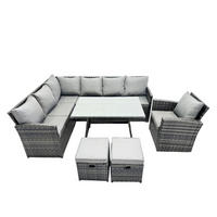 SITZGRUPPE mit Ecksofa Polyrattan 9-Sitzer - Dunkelgrau/Grau, Glas/Kunststoff - Fimous
