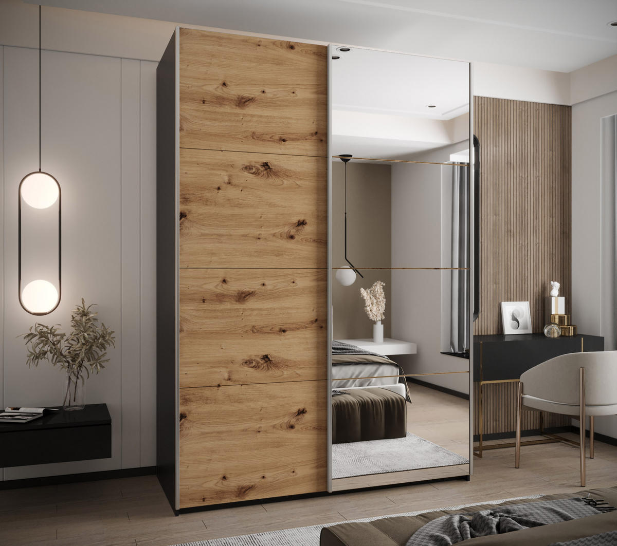 SCHWEBETÜRENSCHRANK 245,5/180/64 2-türig - Silberfarben/Schwarz, Holz/Metall (180/245/64cm) - Abiks Möbel