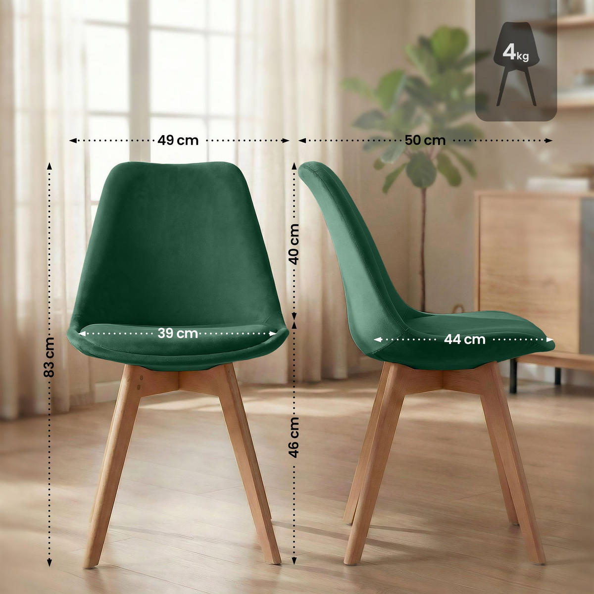 STUHL Samt Grün - Eukalyptusholzfarben/Grün, Holz/Textil (49/83/50cm) - CLP