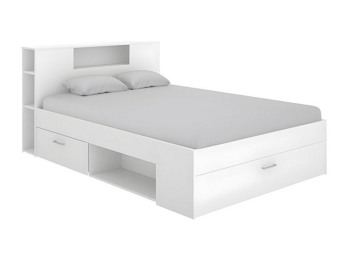BETT mit Kopfteil, Stauraum & Schubladen - 140 x 190 cm - Weiß - LEANDRE - Weiß, Holz (149.6/218.5cm) - Vente-Unique