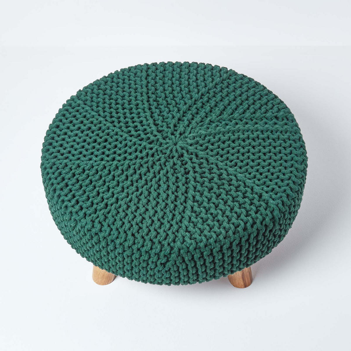 STRICK-HOCKER tannengrün, rund 62/62/30 cm - Waldgrün, Textil (62/30/62cm) - Homescapes