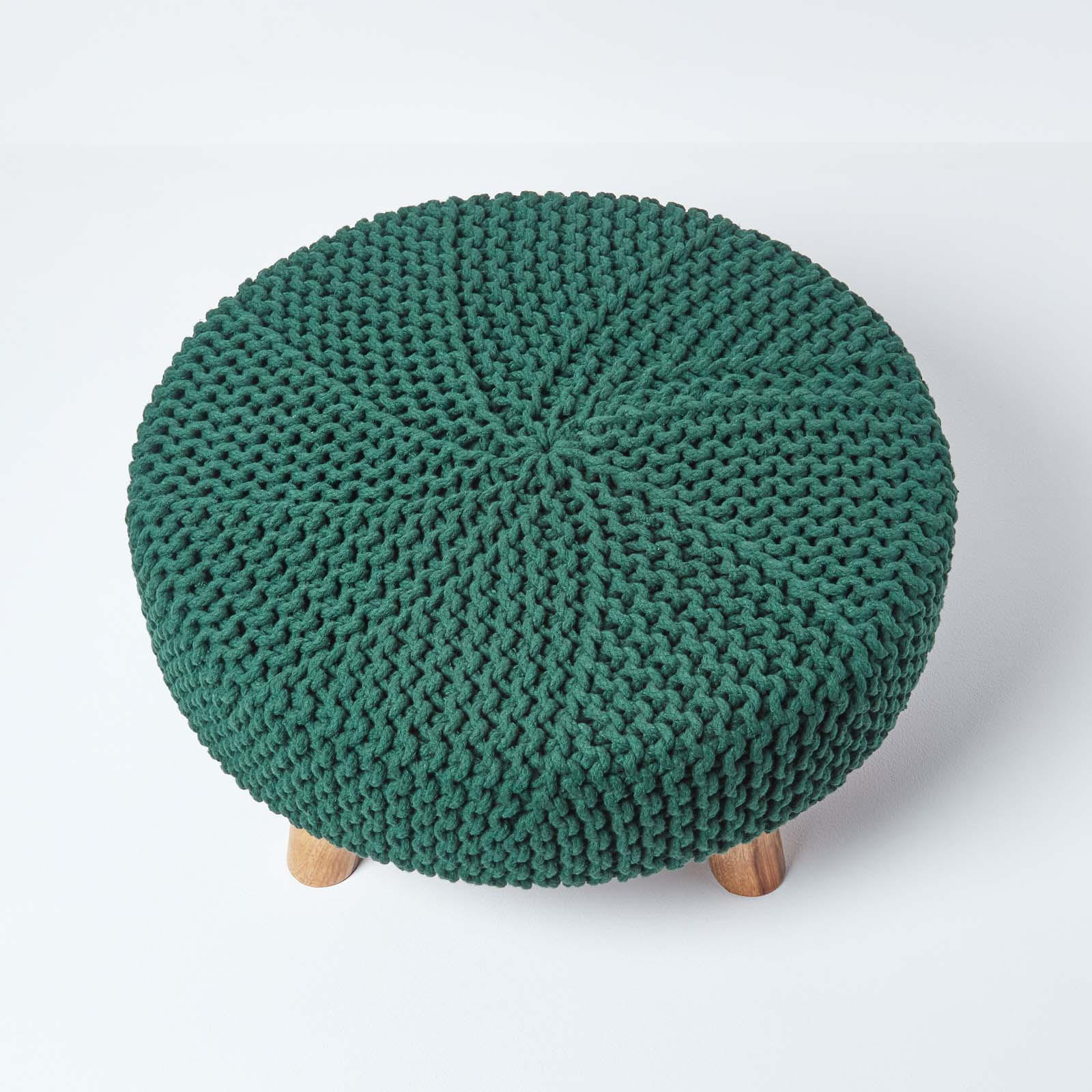 Thumbnail - Homescapes Strick-Hocker, Waldgrün, Textil, Uni, Rund, 62x30x62 cm, Wohnzimmer, Hocker, Sitzhocker