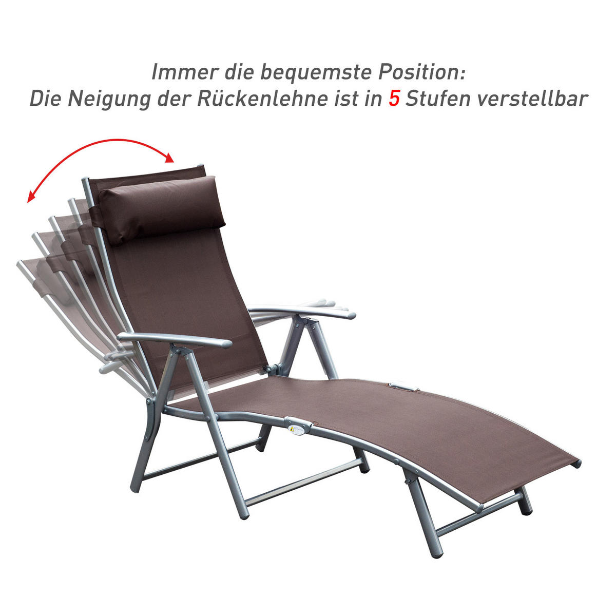 SONNENLIEGE Gartenliege klappbar mit Kissen Braun - Braun, Metall (63.5/100.5/137cm) - ComfortXL