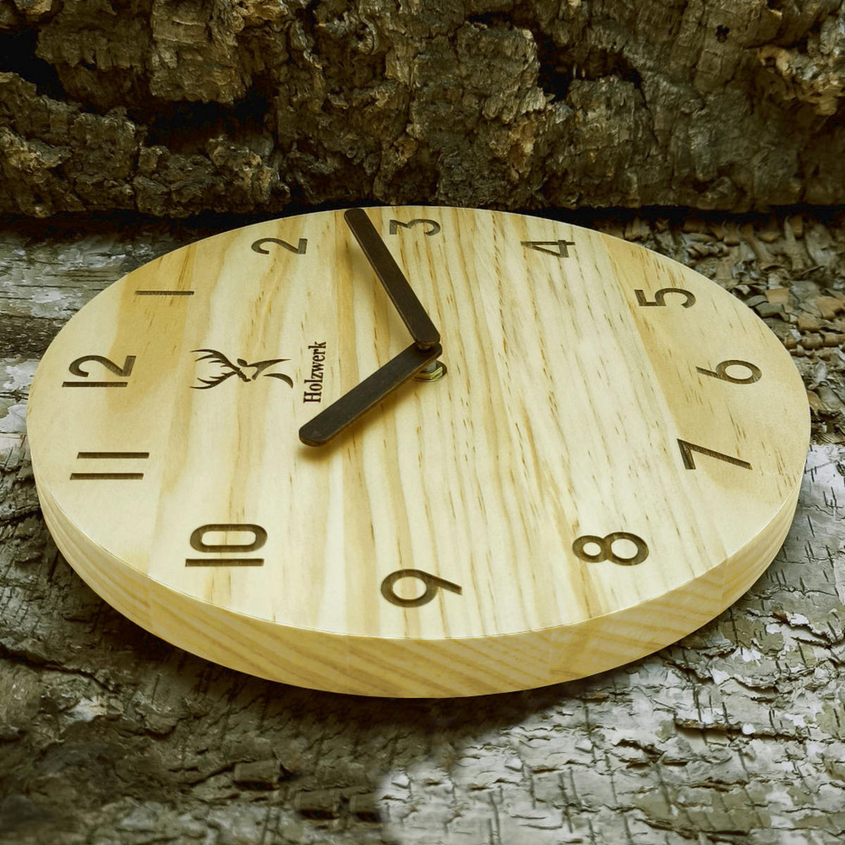 WANDUHR Holz Designer WEILBURG Loft Wand Uhr, beige - Beige/Braun, Holz (25/25/2.2cm) - Holzwerk