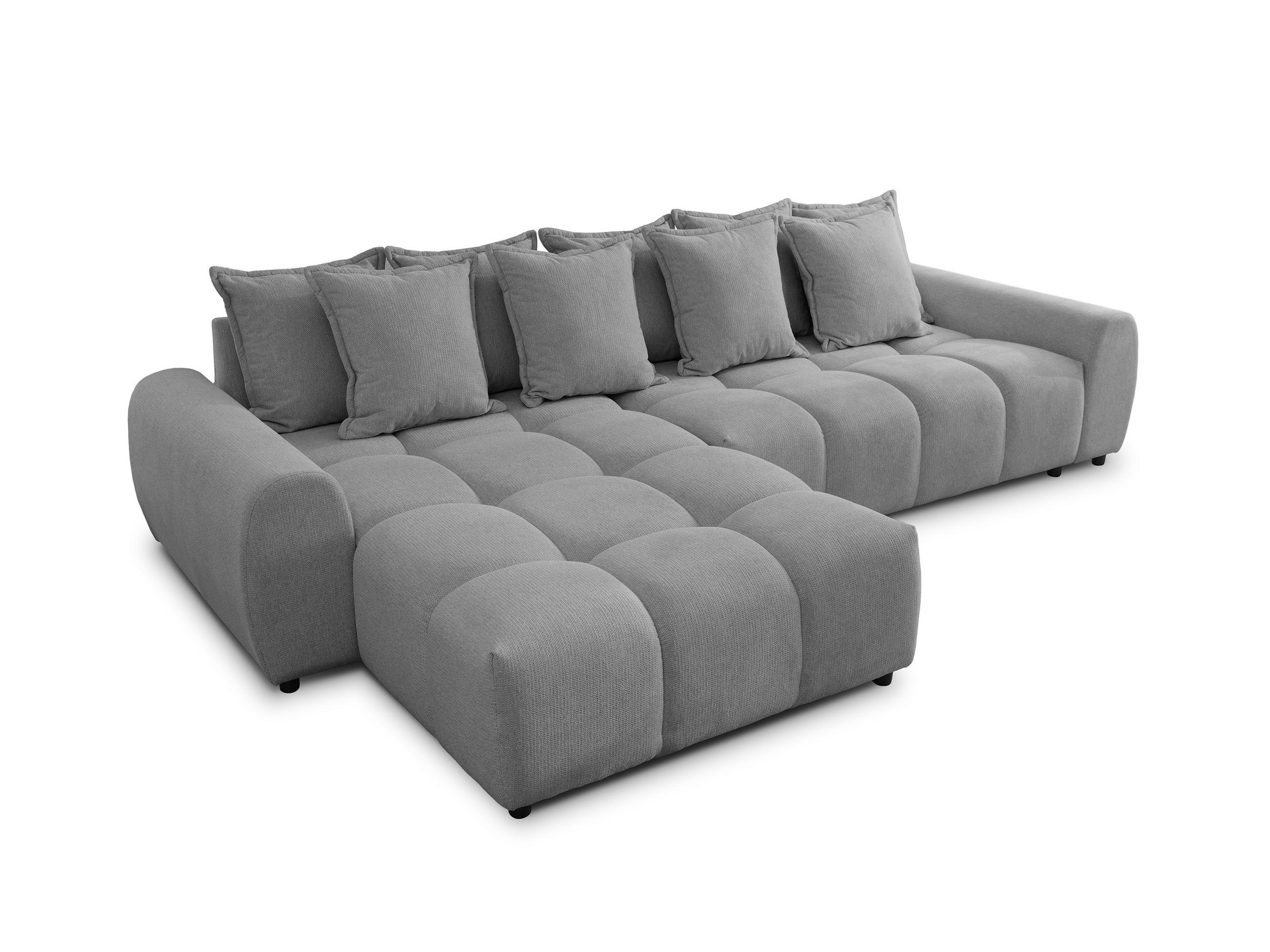 ECKSOFA Bubble mit losen Rückenkissen und Sitzfläche in Bubble-Optik aus weichem Grau Strukturstoff mit schöner Sitzkomfort - Ottomane links - Schwarz/Grau, Holz/Kunststoff (180/306cm) - S-Style Möbel