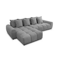 ECKSOFA Bubble mit losen Rückenkissen und Sitzfläche in Bubble-Optik aus weichem Grau Strukturstoff mit schöner Sitzkomfort - Ottomane links - Schwarz/Grau, Holz/Kunststoff (180/306cm) - S-Style Möbel