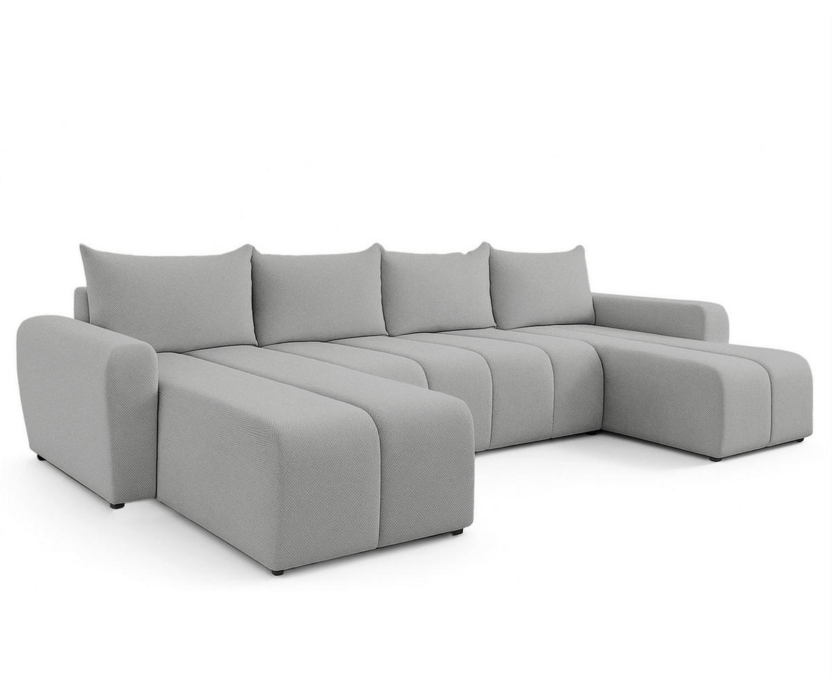 WOHNLANDSCHAFT Ferrande Hellgrau 318/149/91 cm mit Bettkasten Schlaffunktion Komfort - Hellgrau/Schwarz, Kunststoff/Textil (318/91/149cm) - AX Living