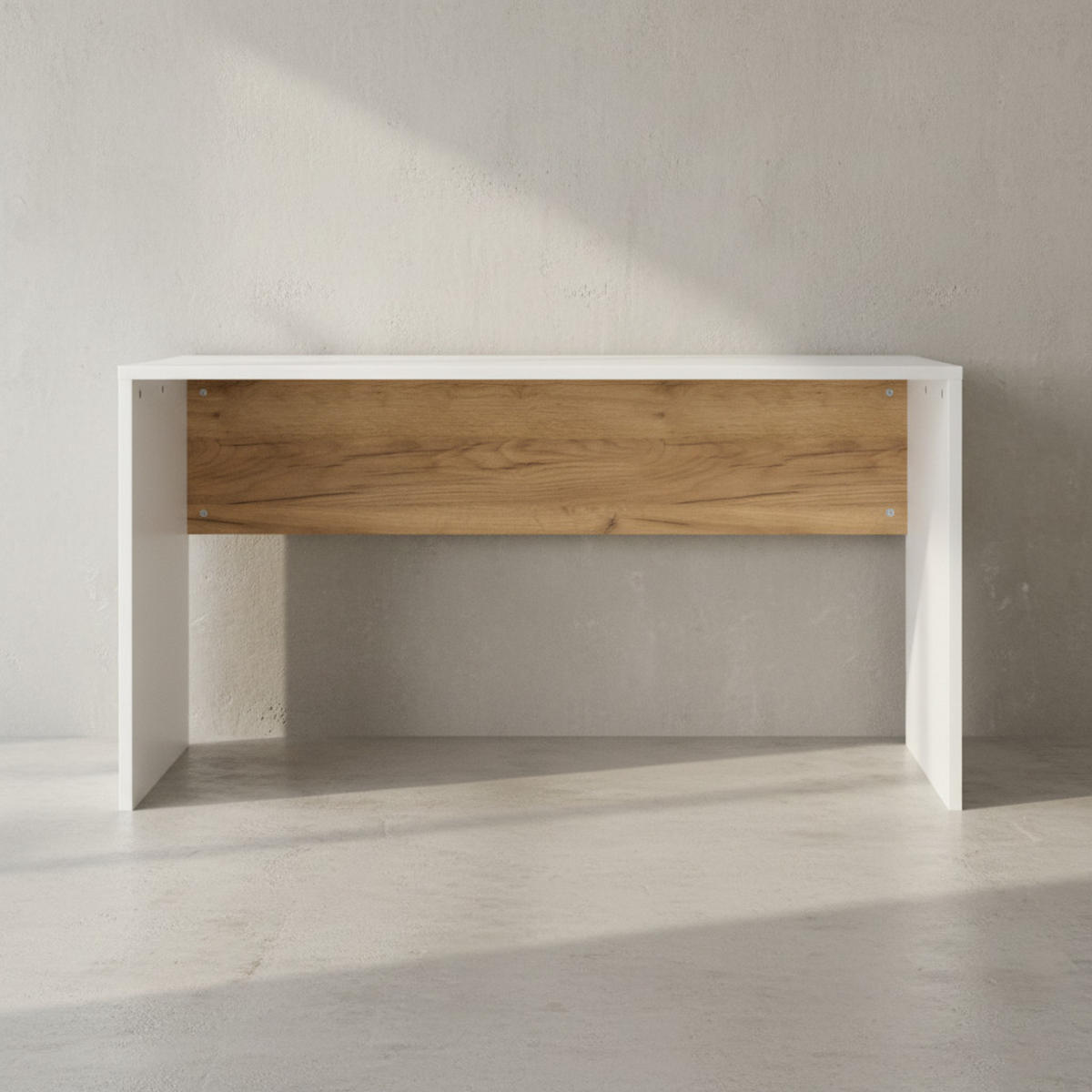 SCHREIBTISCH – Beige/Weiß, 140x60x75 cm, Wangenschreibtisch mit Knieblende, stoßfest - Weiß, Holz/Holzwerkstoff (60/140/75cm) - KADIMA DESIGN