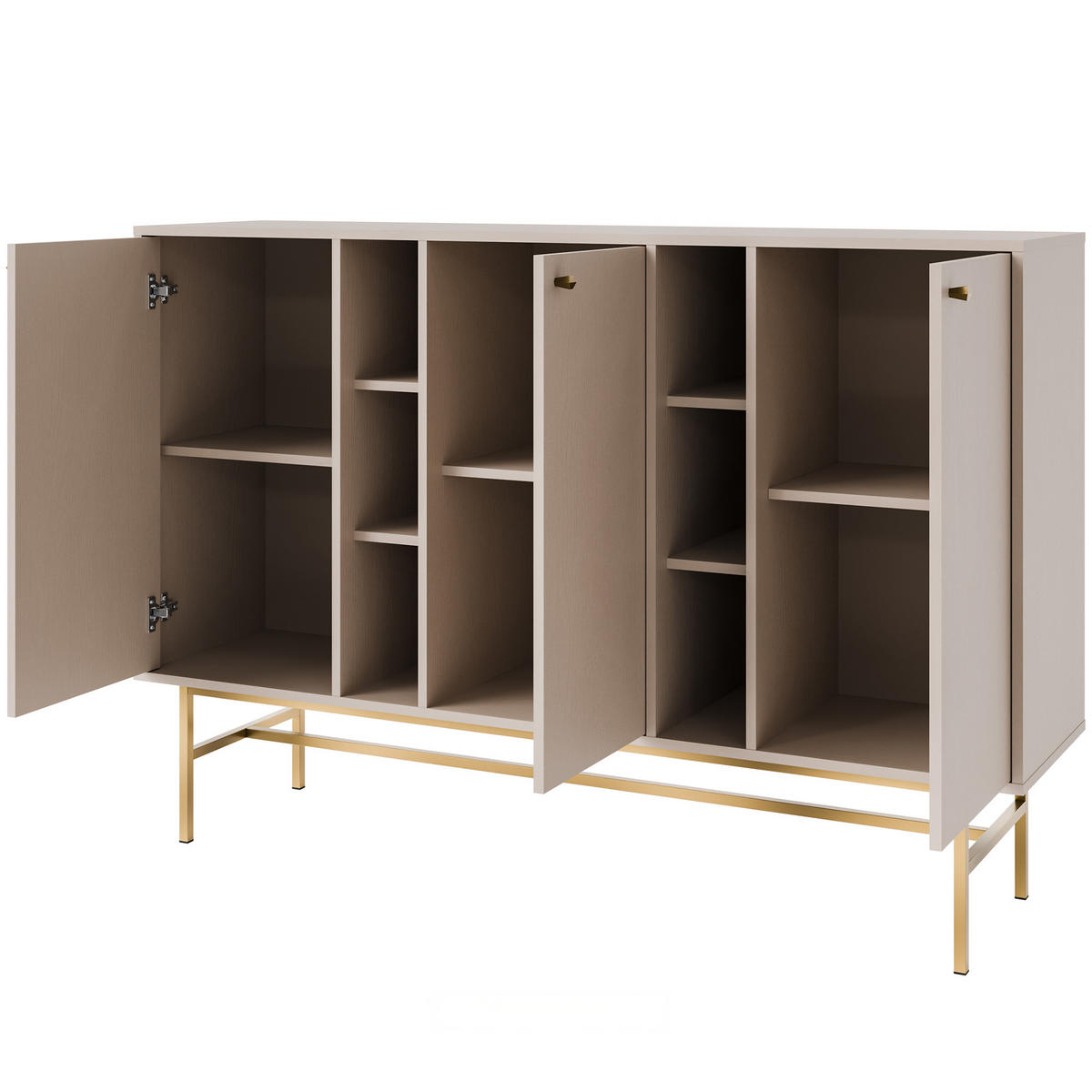 KOMMODE FLOREN, Creme/Gold - Creme, Holzwerkstoff/Metall (157.7/107.5/40.8cm) - KONSIMO®