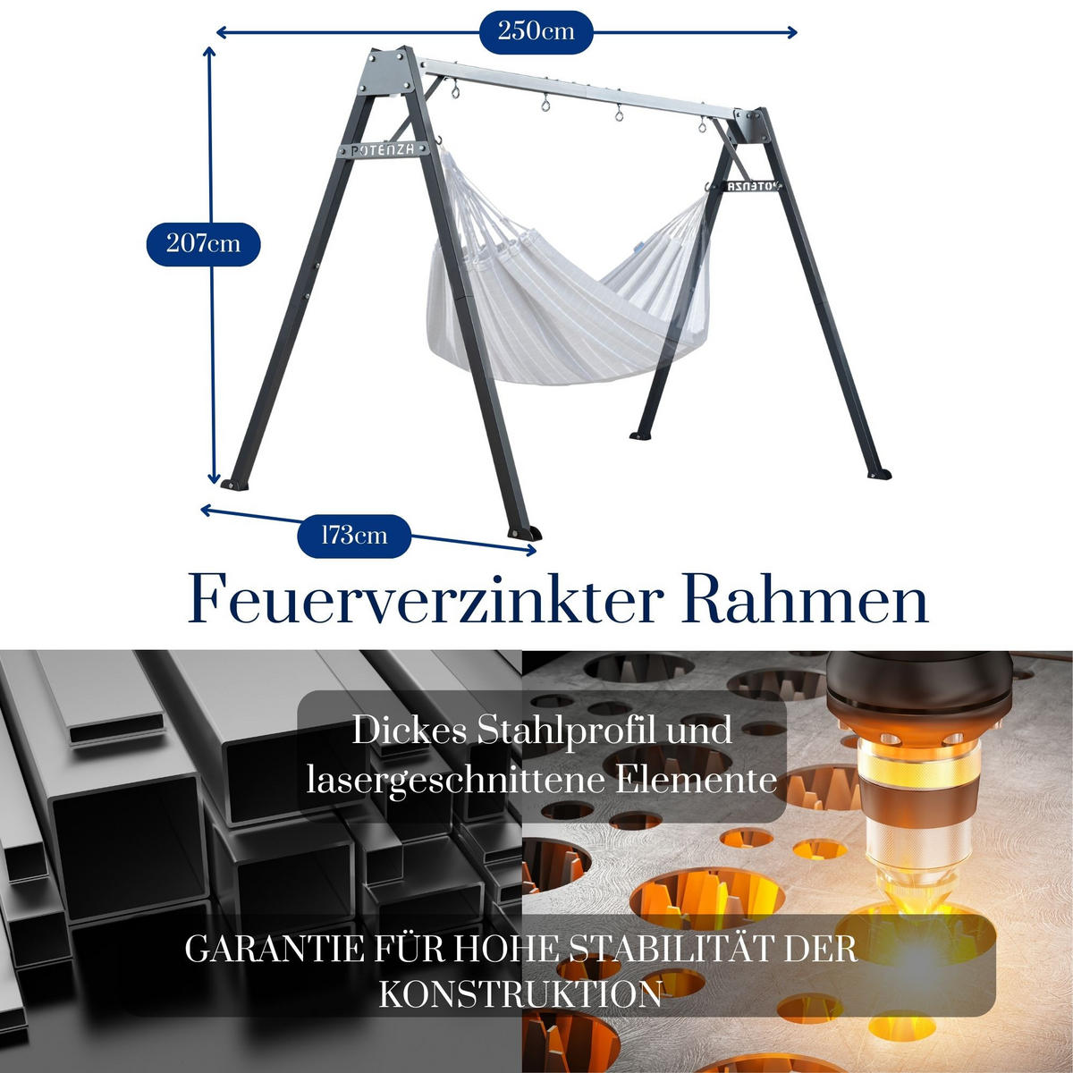 KINDERSCHAUKEL feuerverzinktes Schaukelgestell - Graphitfarben, Metall (250/173cm) - Potenza