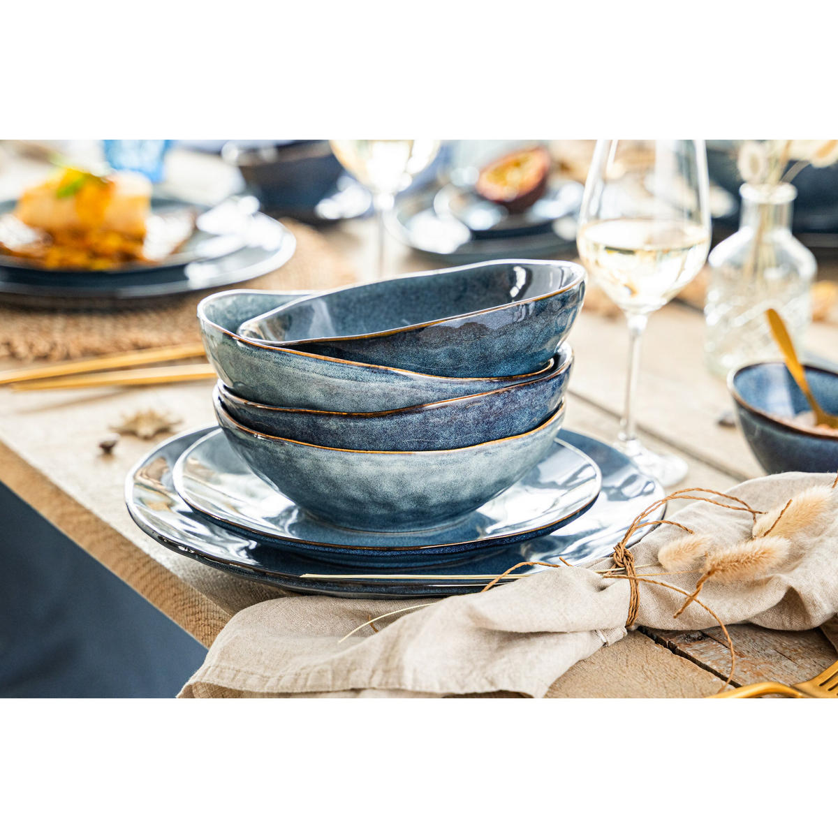 SCHALEN SET DARWIN - 4 teilig aus Steingut - Blau, Keramik (18cm) - Sänger