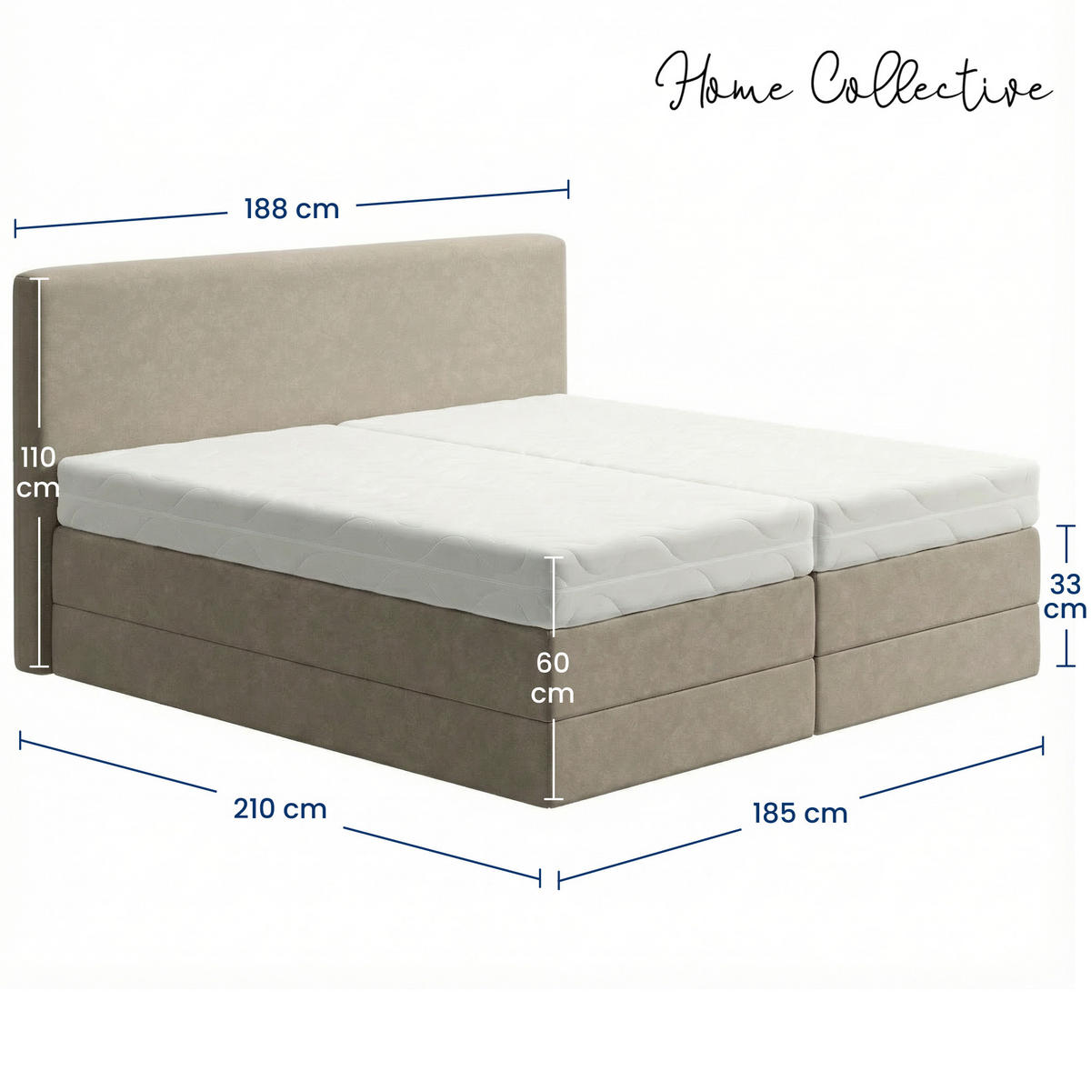 BOXSPRINGBETT mit Bonnell Matratze, mit Kopfteil, 180 x 200 cm, in Beige - Beige, Naturmaterialen (180/200cm) - Home Collective