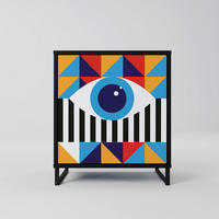 SIDEBOARD ABSTRACTION AND GEOMETRY, Schwarz, 57,5x42x67,5 cm, Schwarze Metall-Rahmenfüße - Multicolor/Schwarz, Holzwerkstoff/Metall (57.5/67.5/42cm) - SpaceRebels