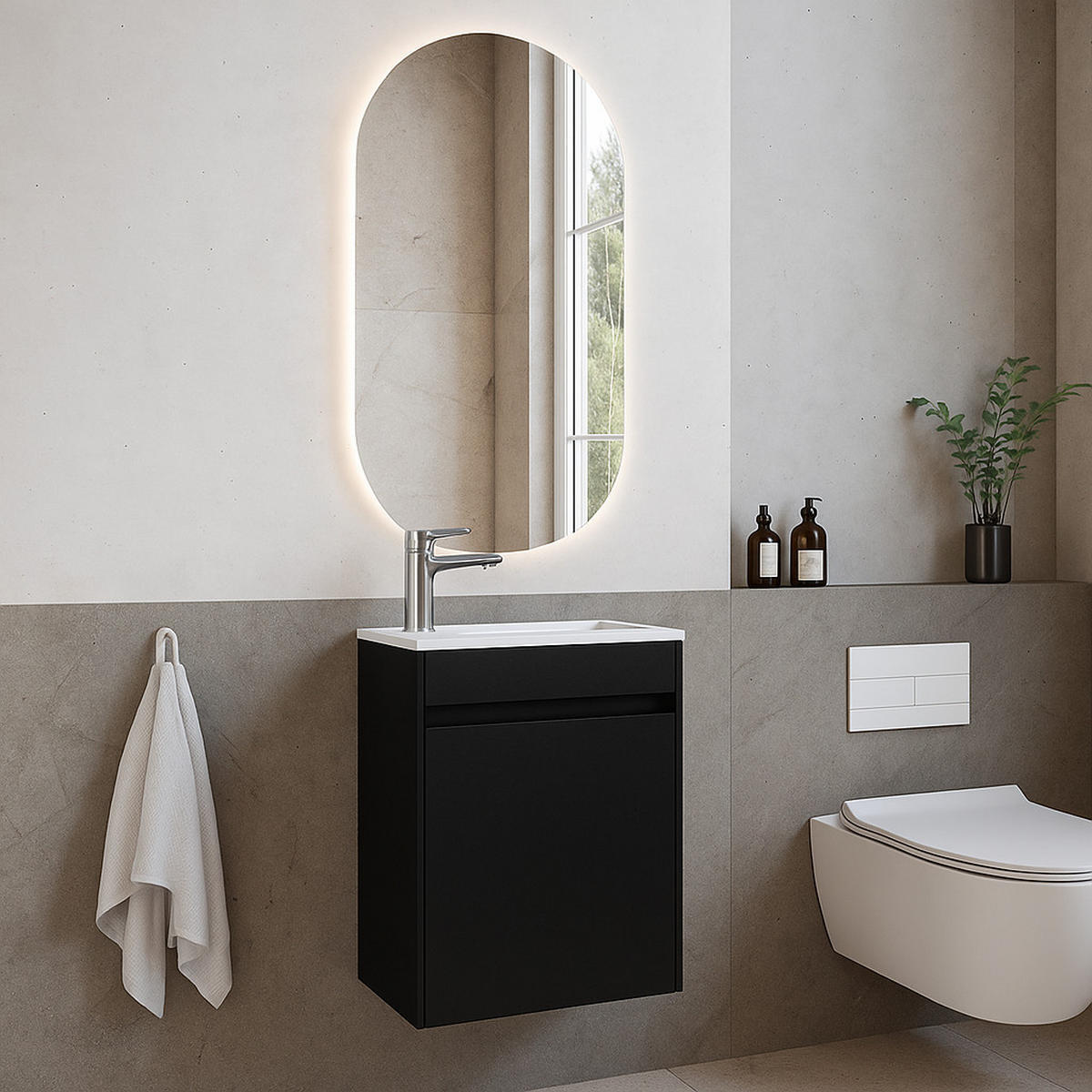 GÄSTE-WC-MÖBELSET Sinta 2 Teile Schwarz Holz - 40 x 22 x 54 cm - Schwarz, Holz (40/54/22cm) - Badplaats