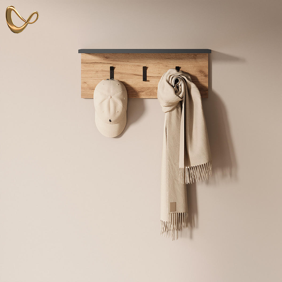 WANDGARDEROBE Ortello Anthrazit/Goldkraft Eiche 60 x 21.6 cm - Honigeiche/Anthrazit, Holzwerkstoff (60/21.6/18cm) - Livinity®