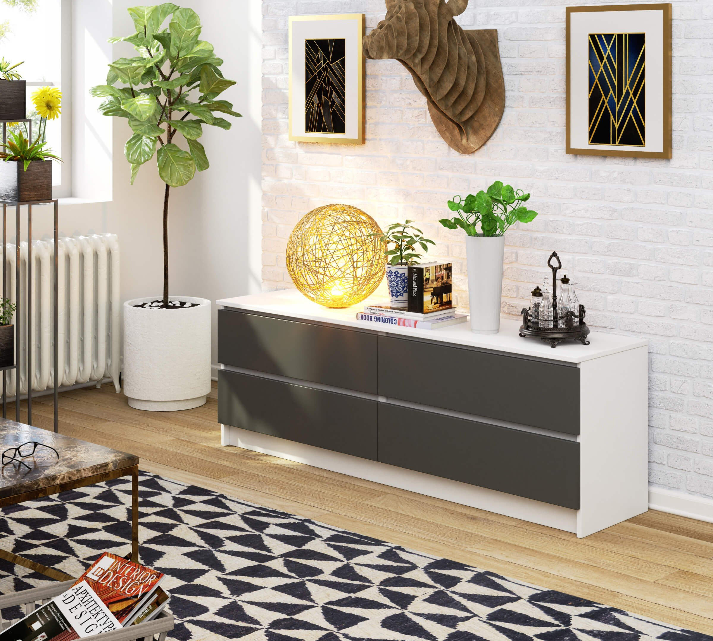 Thumbnail - Milordbikes Kommode, Weiß, Grau, Holz, 160x54x40 cm, Wohnzimmer, Kommoden & Sideboards, Kommoden