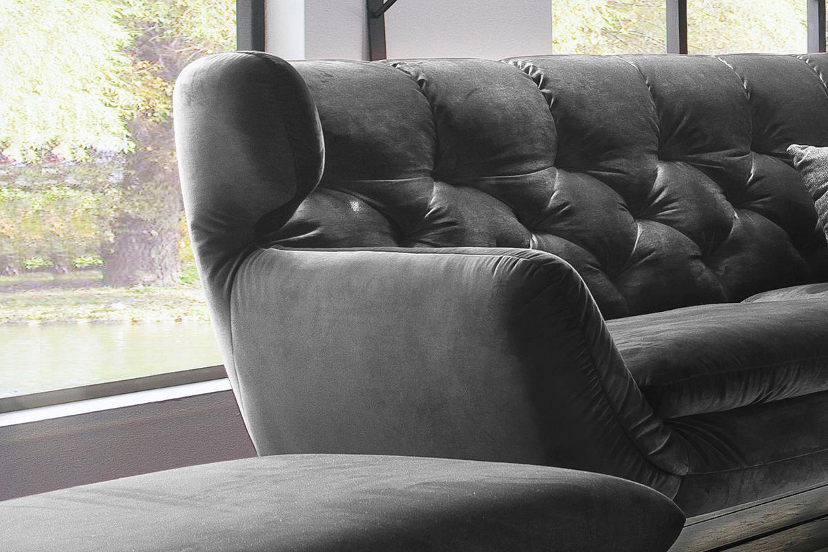 SOFA CHARME Grau Velvet - Silberfarben/Grau, Textil/Metall (225/94/95cm) - KAWOLA
