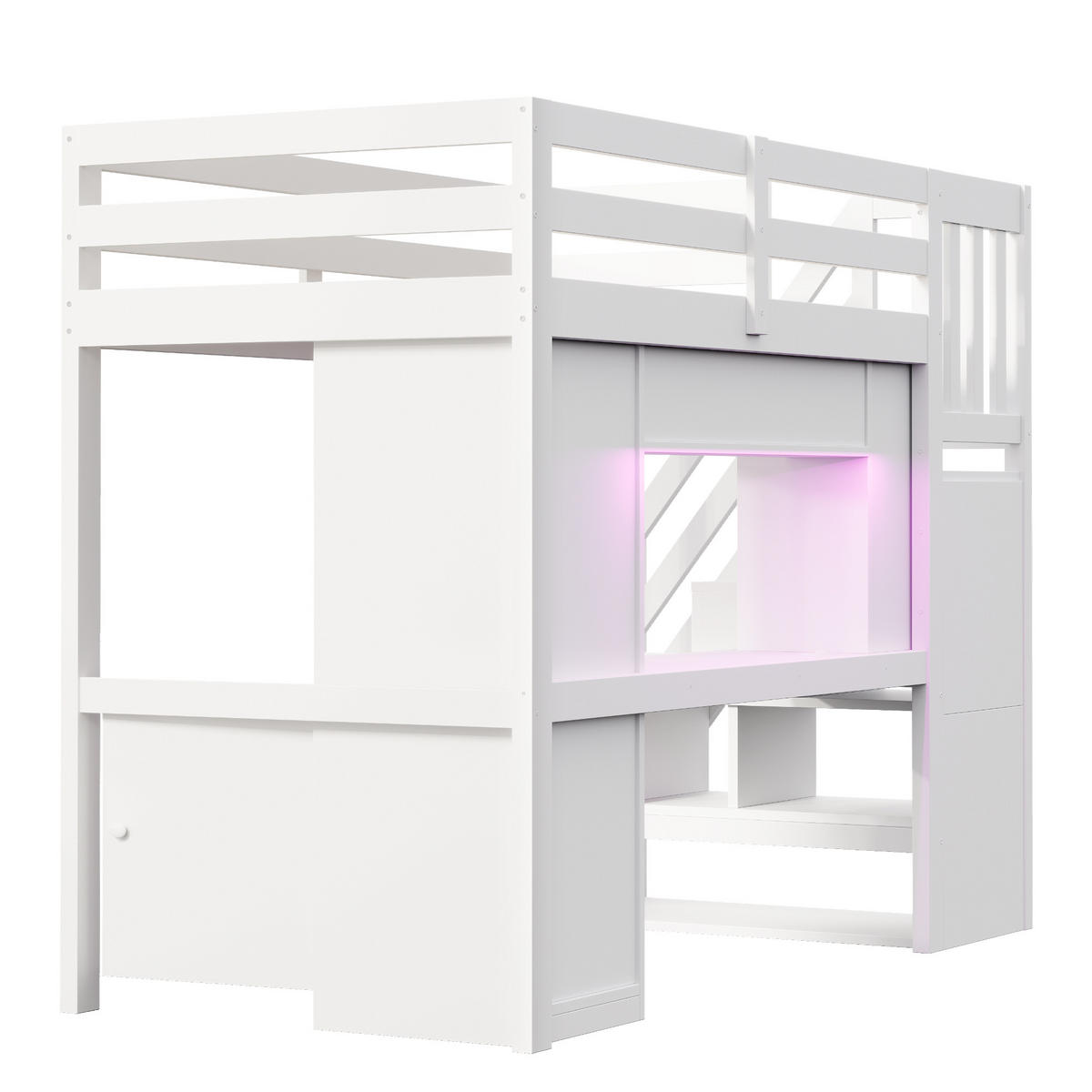 HOCHBETT 90x200cm Holz Schreibtisch LED Stauraum Weiß - Weiß, Holz (90/200cm) - FLIEKS