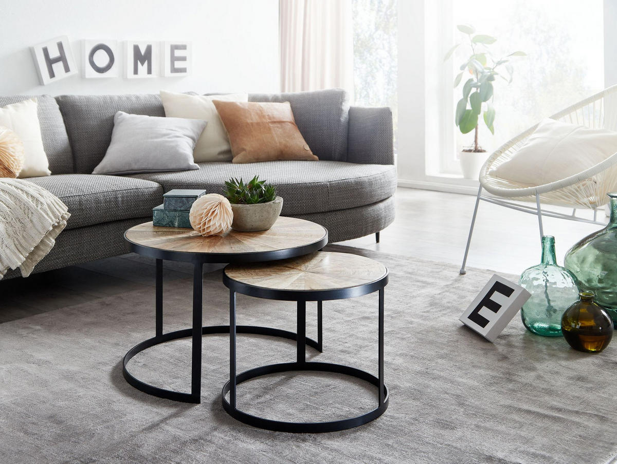 COUCHTISCH 2er Set Massivholz Metall Platzsparend Handgefertigt ESINO, Braun 60x60x40 cm - Schwarz/Braun, Holz/Metall (60/60/40cm) - KADIMA DESIGN