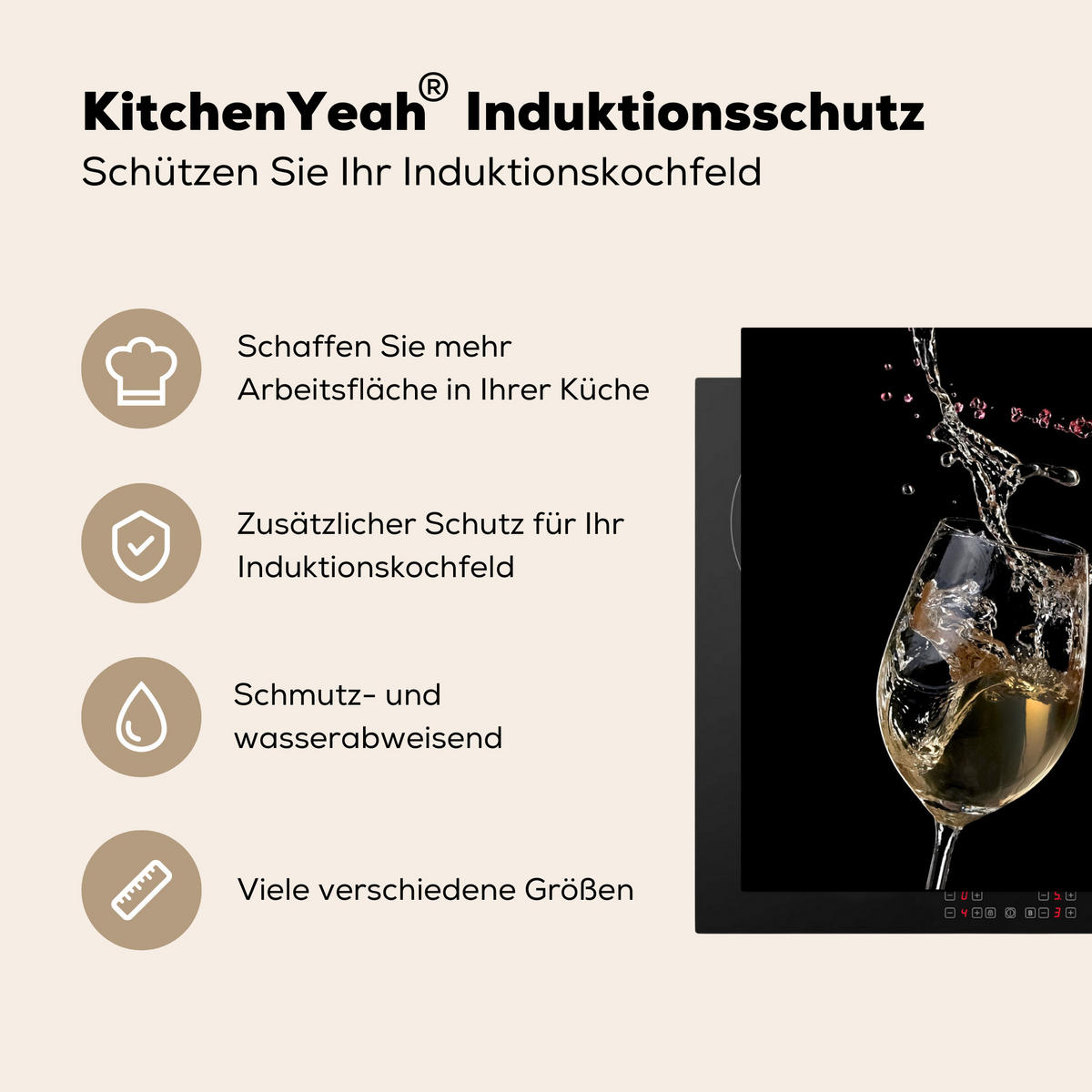 HERDABDECKPLATTE Rotwein - Weißwein - Glas - Schwarz Induktionsmatte 71x52 cm - Weinrot, Kunststoff (71/52/0.2cm) - MuchoWow