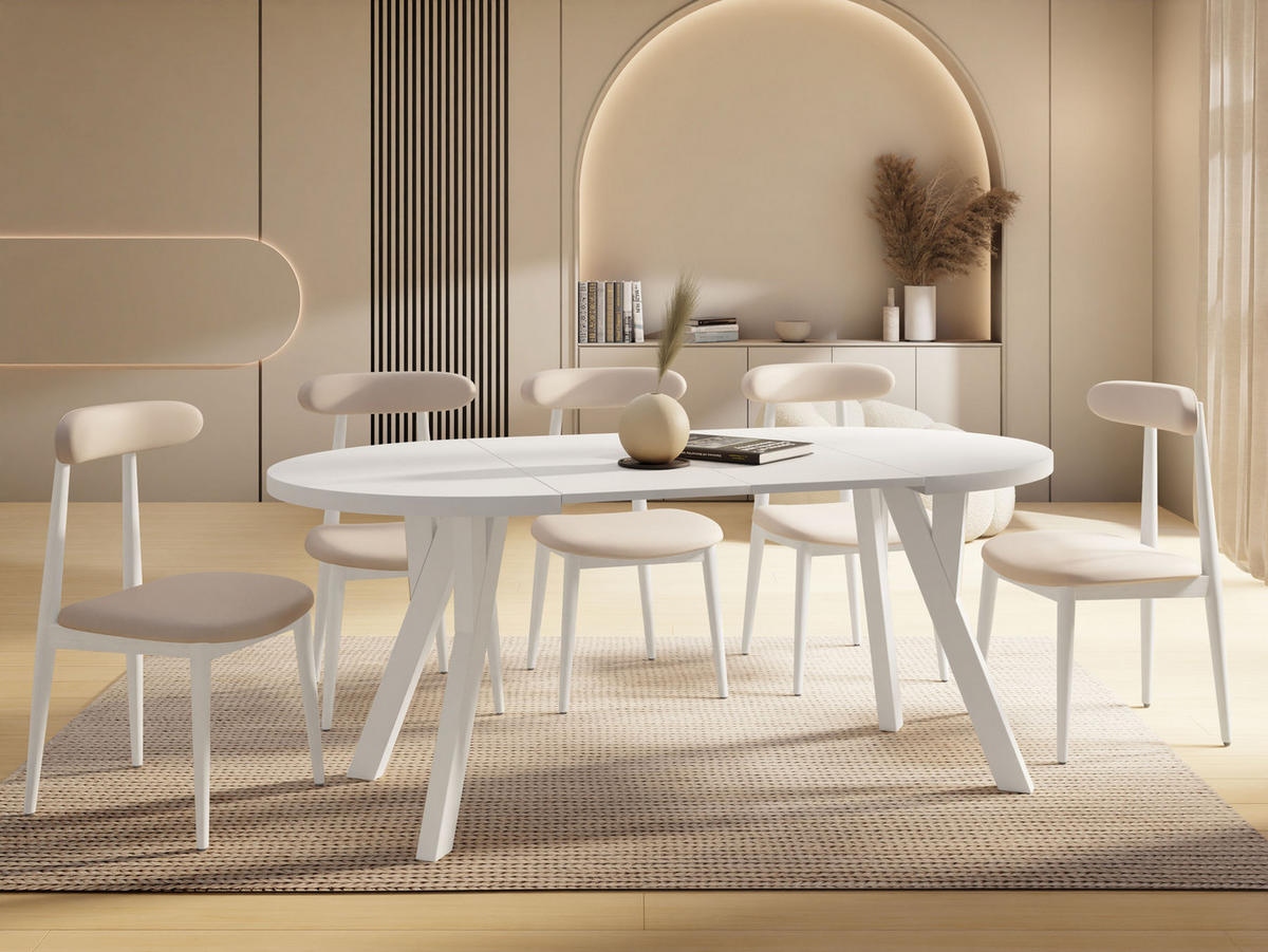 ESSTISCH Vero Weiß rund ausziehbar verlängerbar, Weiß 100-300/100/77 cm - Weiß, Holz/Holzwerkstoff (100/100/77cm) - WFL GROUP