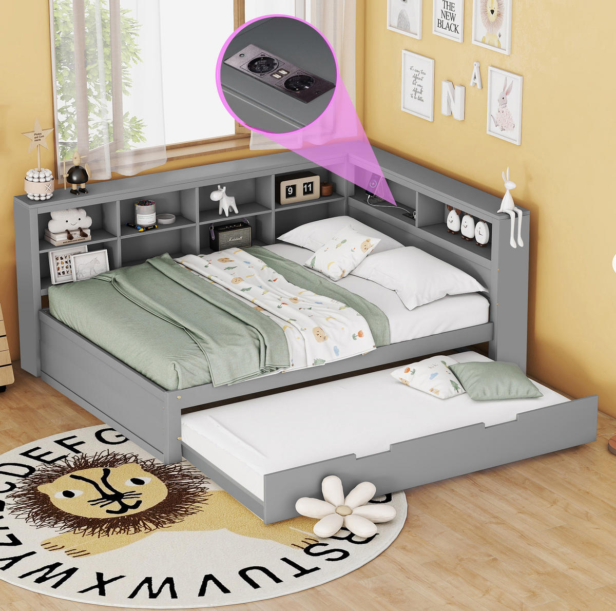 BETT 140/200 cm grau aus Holz mit Bett und USB-Steckdose - Grau, Holz (140/200cm) - OKMYHOME
