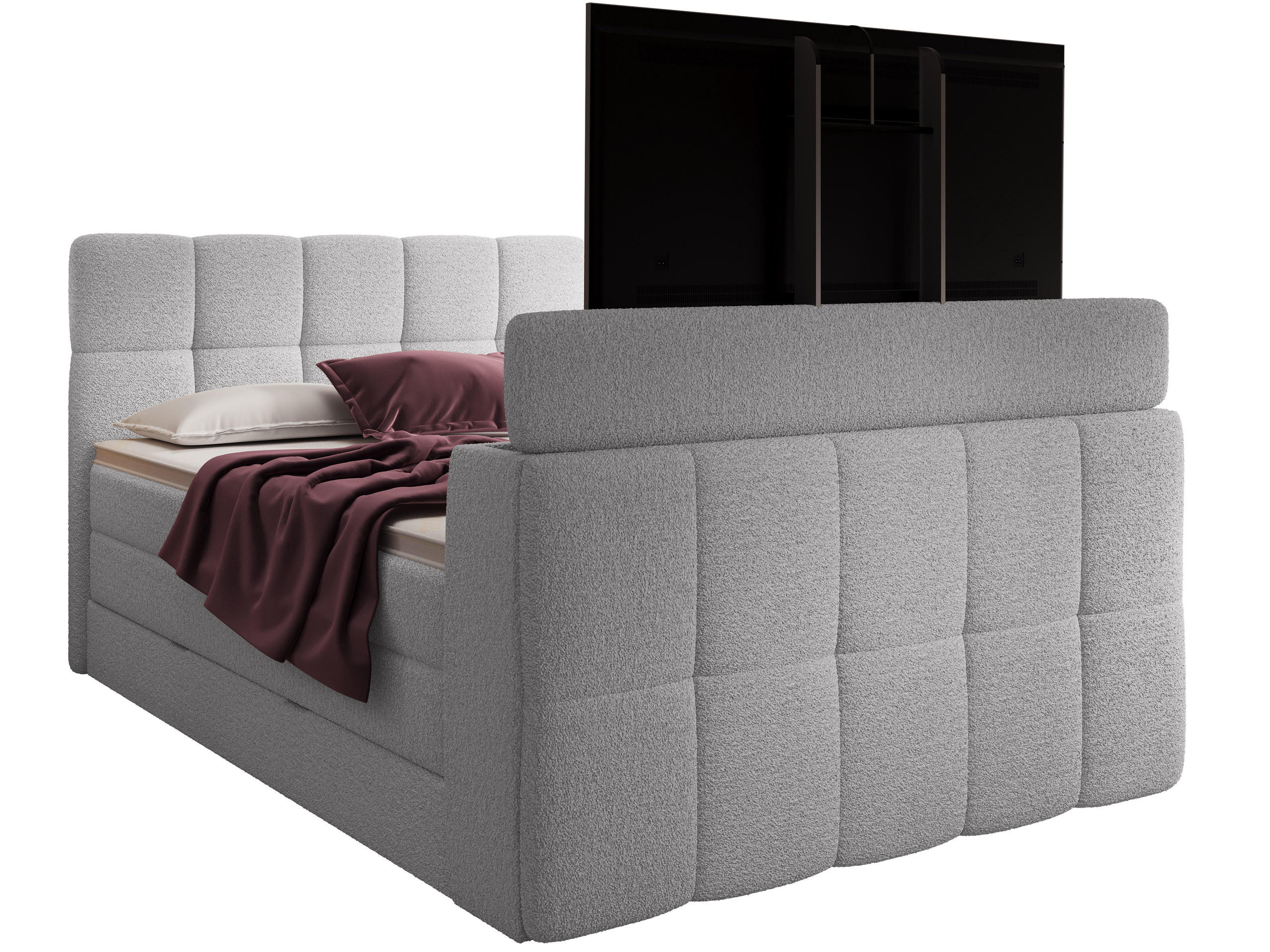 BOXSPRINGBETT Madison 3 hellgrau 200/200 H2/H3 mit TV-Lift - Hellgrau, Textil (200/200cm) - wonello