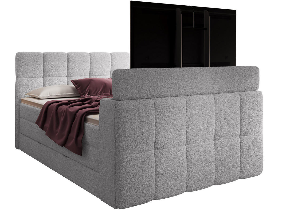 BOXSPRINGBETT Madison 3 hellgrau 180/200 H2/H3 mit TV-Lift - Hellgrau, Textil (180/200cm) - wonello