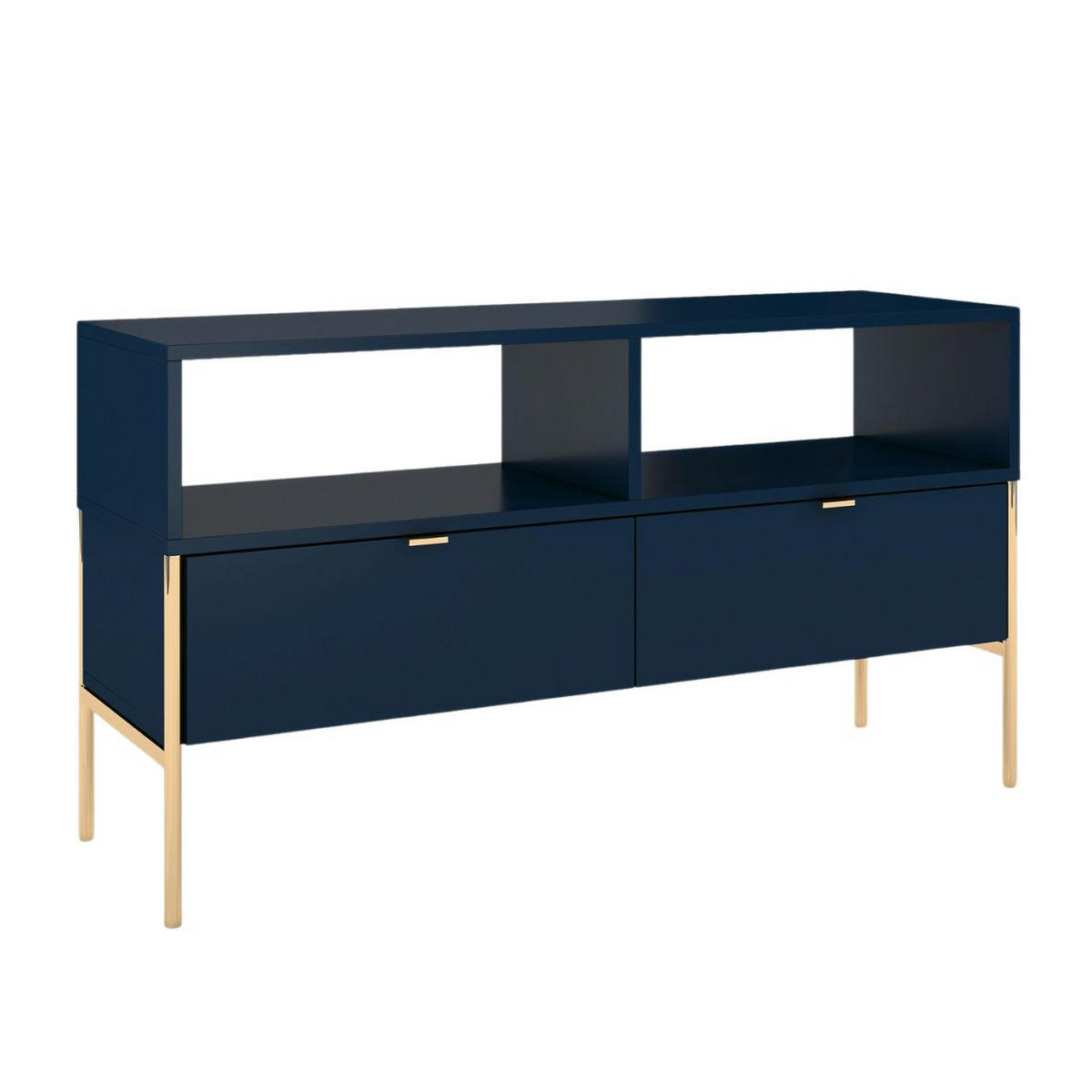 LOWBOARD Polka, Marineblau, Goldene Details - Goldfarben/Dunkelblau, Holzwerkstoff/Metall (120/65/37cm) - Skandica